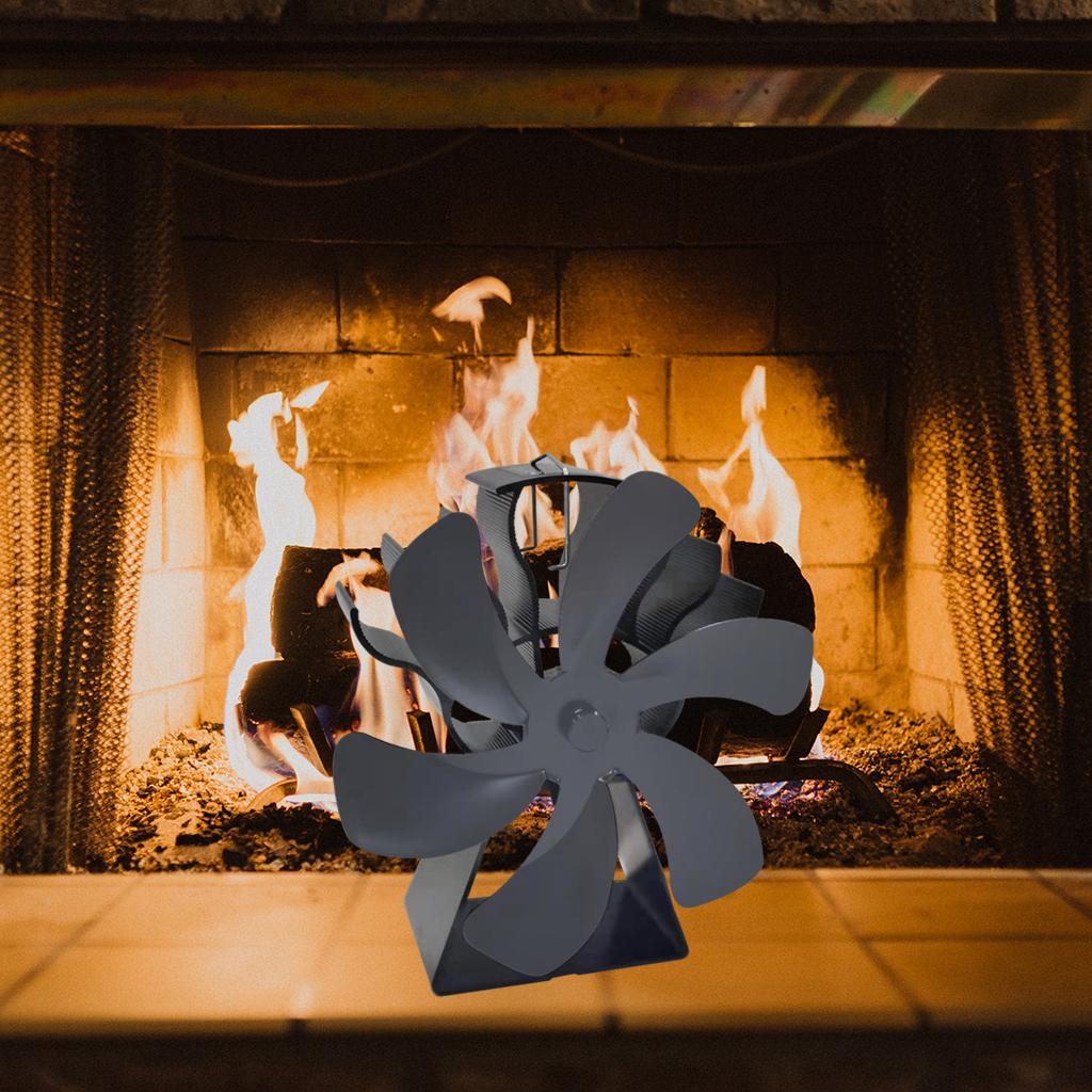 6 Blades Fireplace Fan Heat Powered Stove Fan for Wood/Log Burner/Fireplace Gray