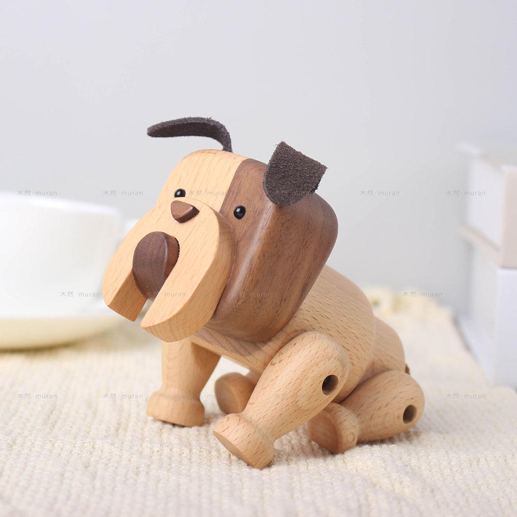 Wooden Dog Figurine Animal Art Puppy Wood Crafts for Room Ornaments Toy