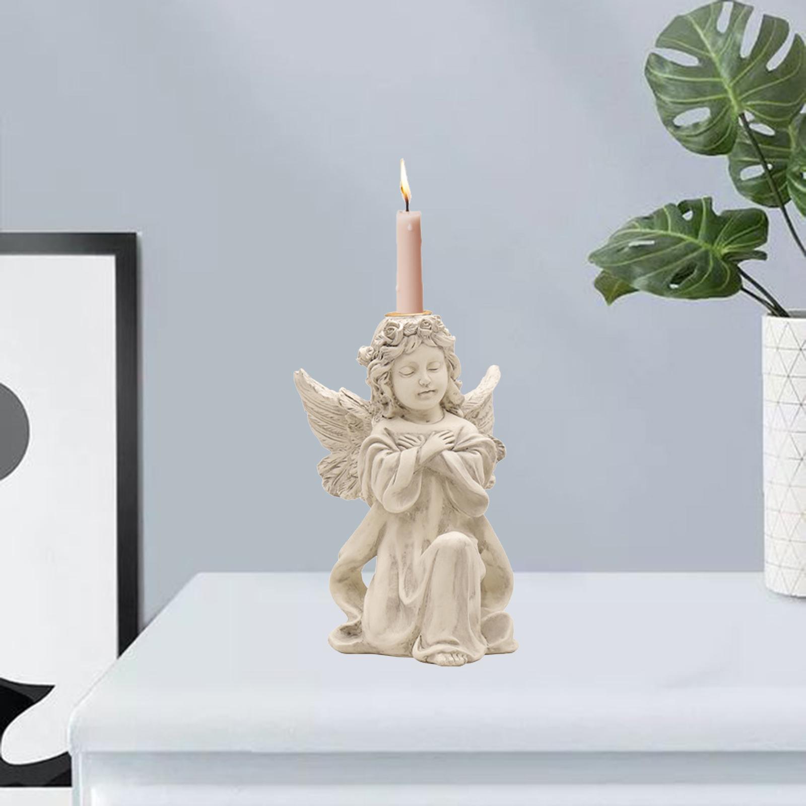 Angel Resin Tealight Candle Holder Candlestick Beige Hand Cross