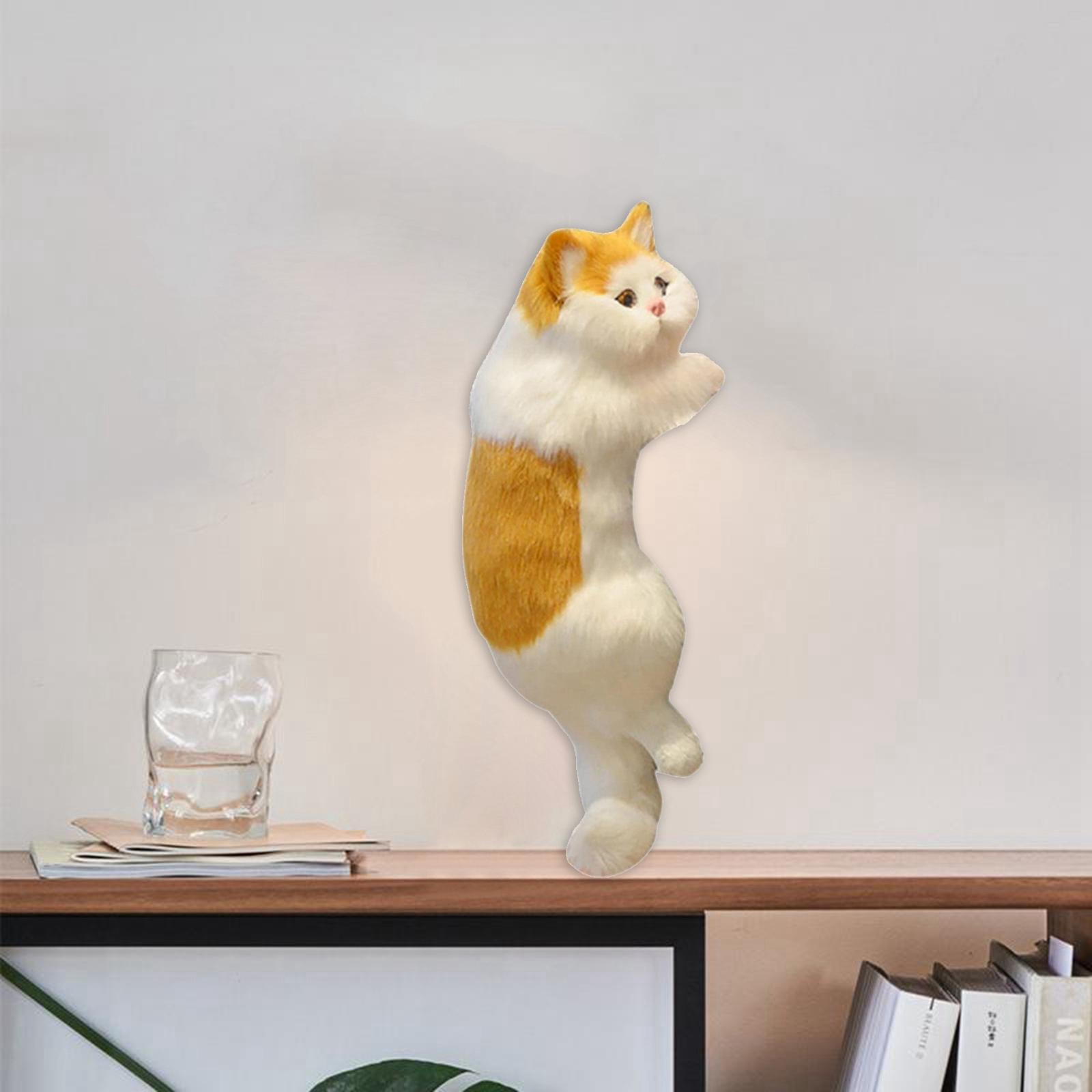Simulation Plush Cat Statue Animal Modern for Desk Toys White Yellow