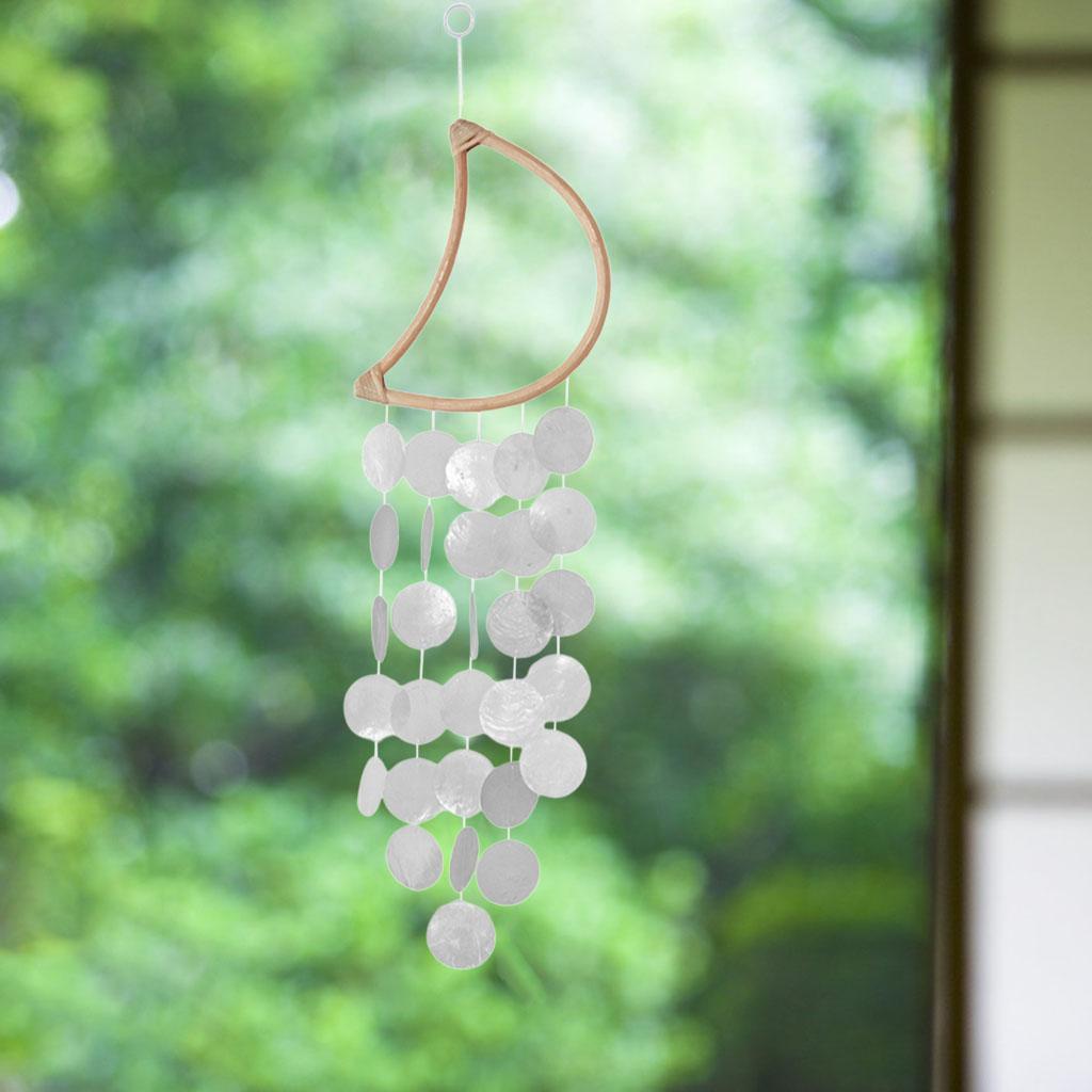 Wind Chime Wooden Moon Shell Handcrafted for Home Office Ornament White