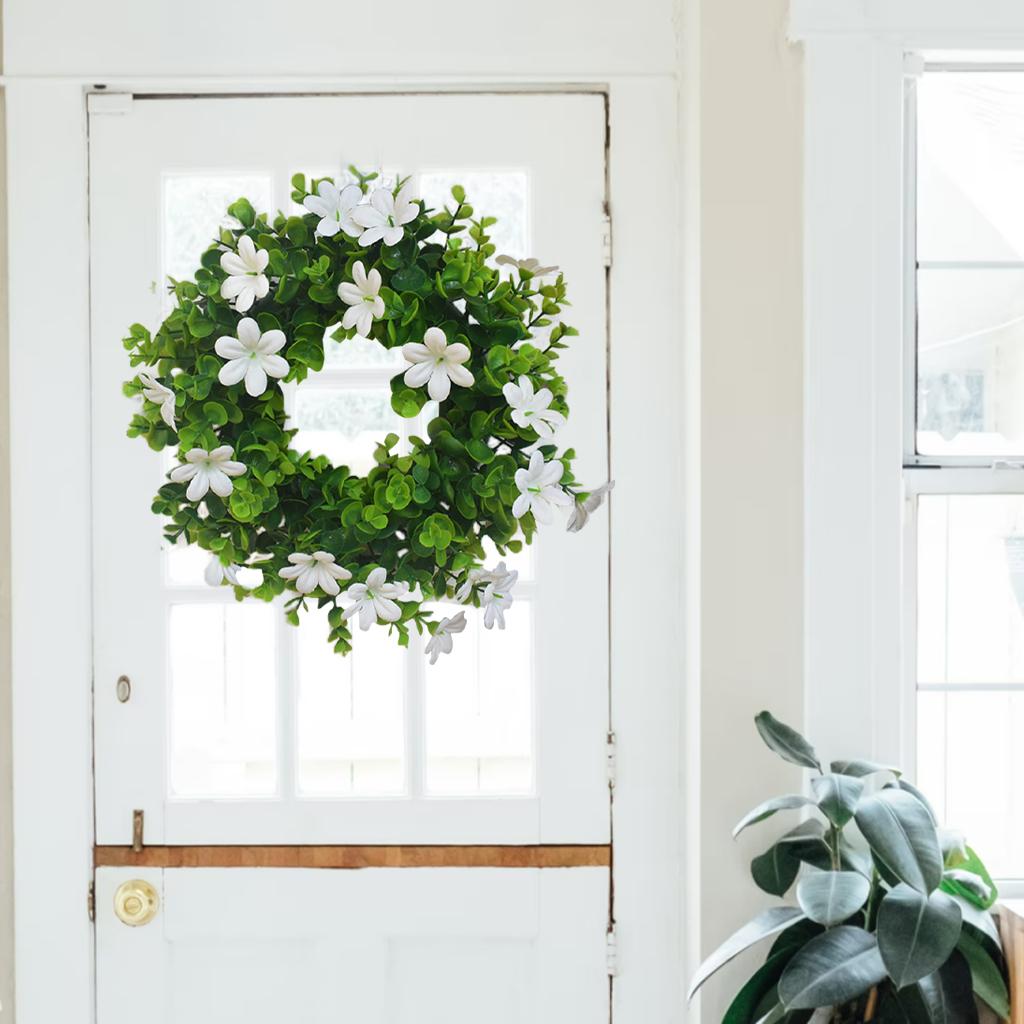 12" Eucalyptus Wreath Garland with Green Leaves Front Door Greenery  White