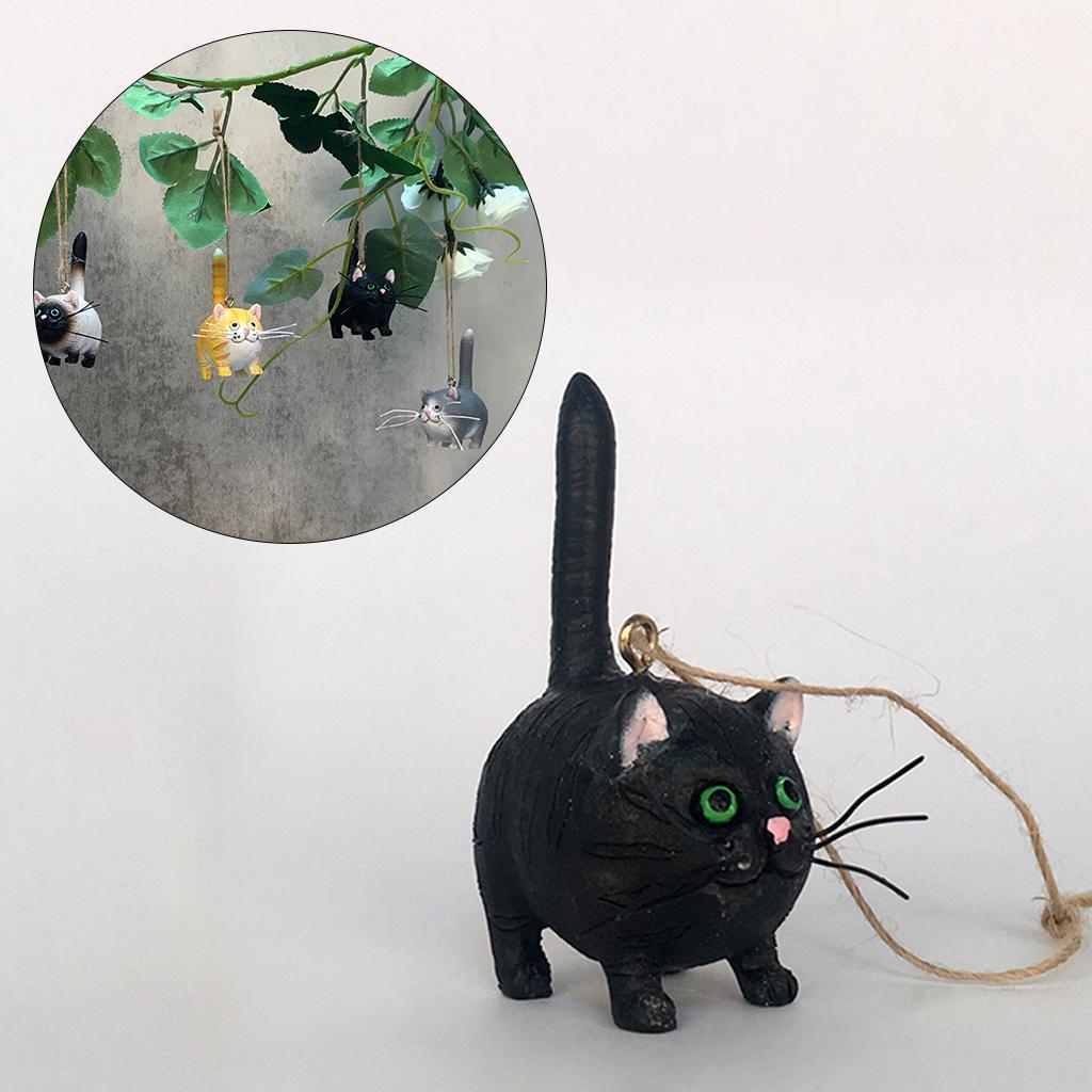 Mini Resin Cat Figurine Pendant Christmas for Car Mirror Black