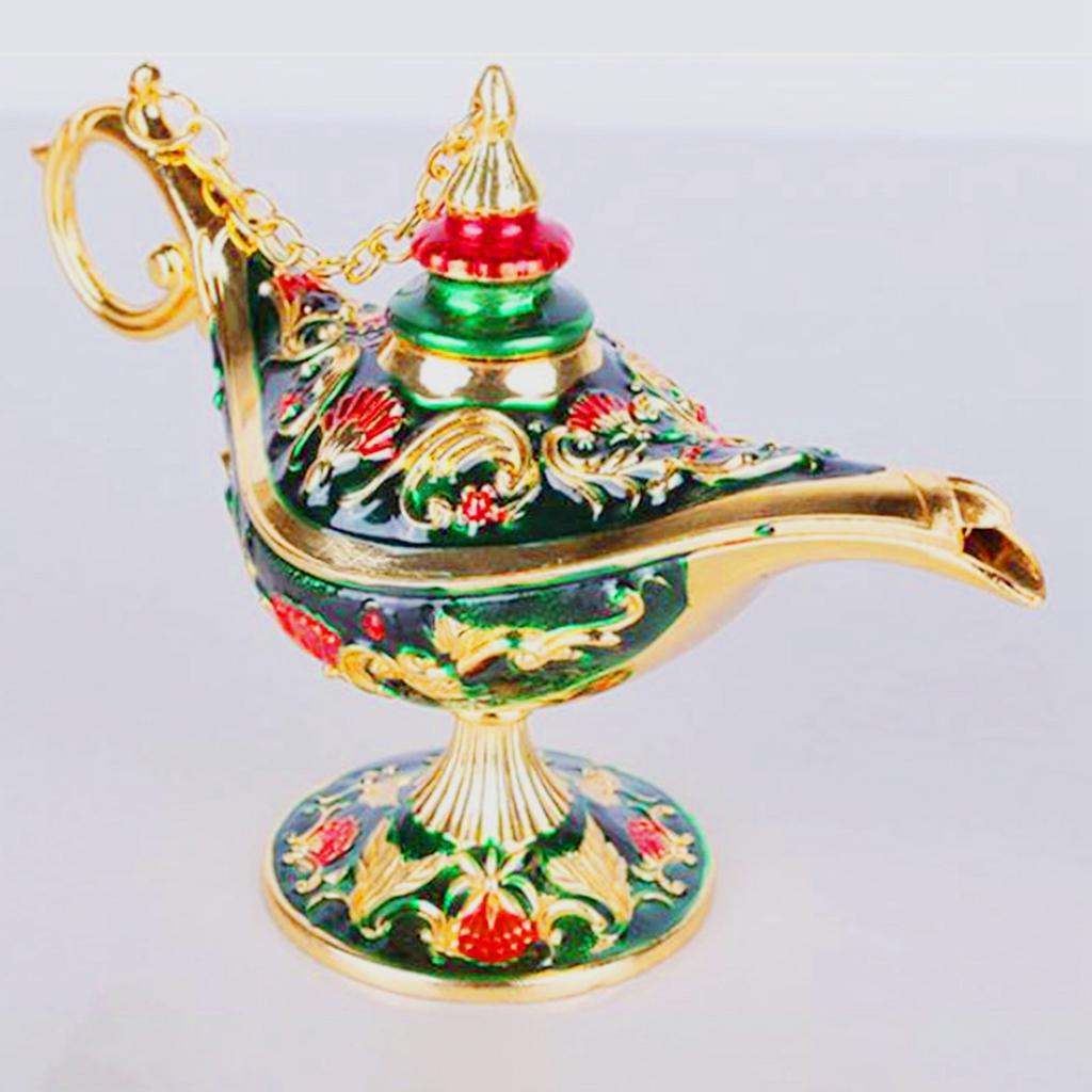 Wishing Light Ornament Decorative Arts Aladdin Genie Lamp for Party Green