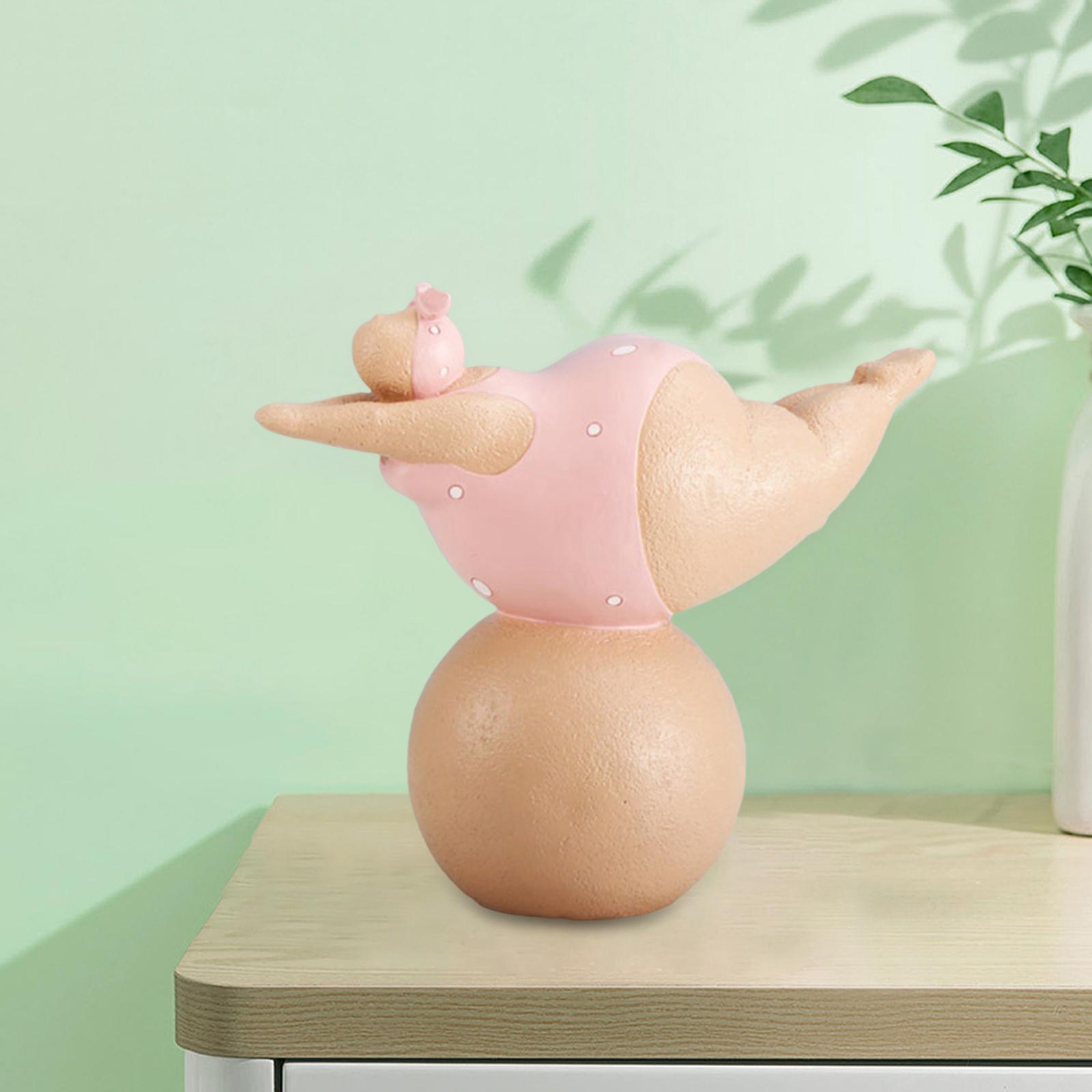 Resin Fat Lady Yoga Figurines Meditation for Cabinet Decoration Pink C