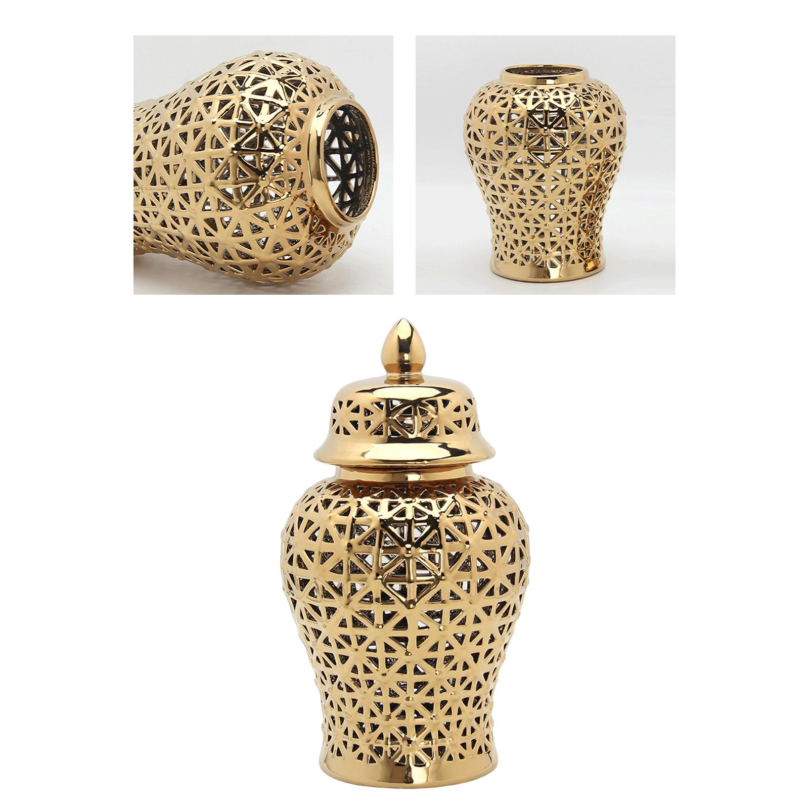 Porcelain Hollow Ginger Jar with Lid Temple Jar Organizer Golden 19cmx36cm