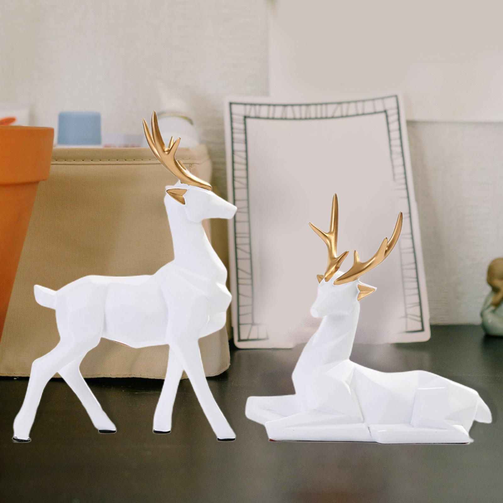 Reindeer Resin Sculpture Craft Couple Deer Statue for Home Anniversary White