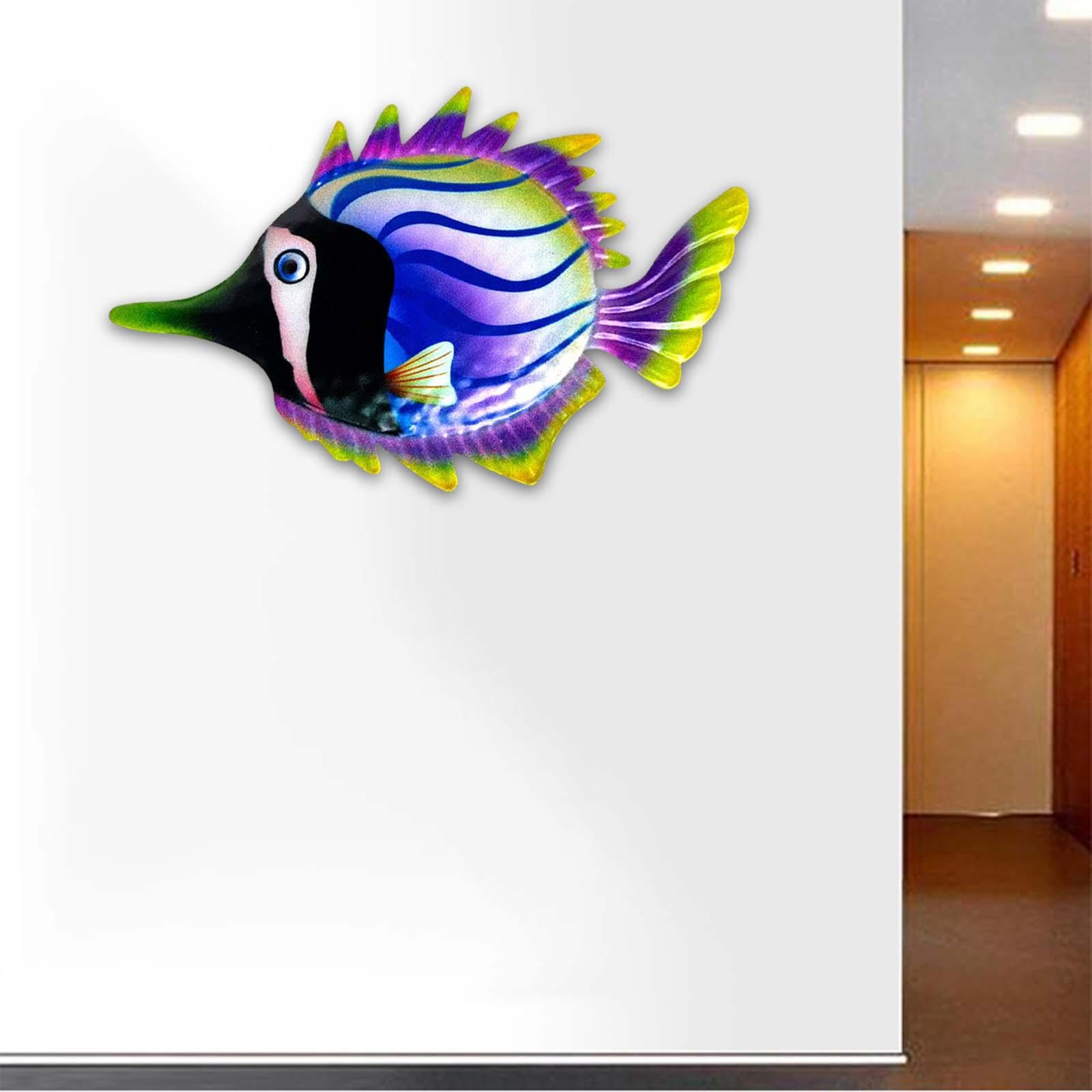 Hand Painted fish Wall Decor Tropical Fish Sculpture for Decorations Purple
