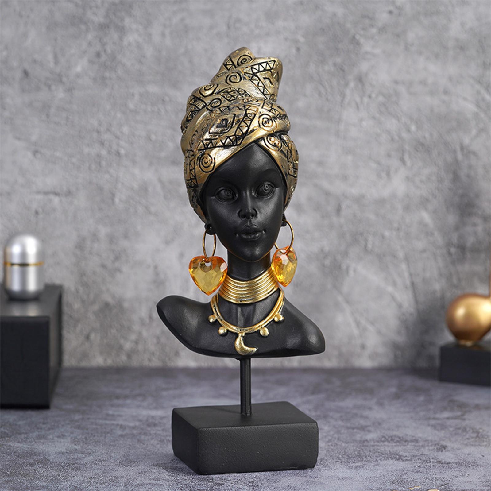 African Woman Bust Statue Women Sculpture Tribal Lady Figurine for Decor