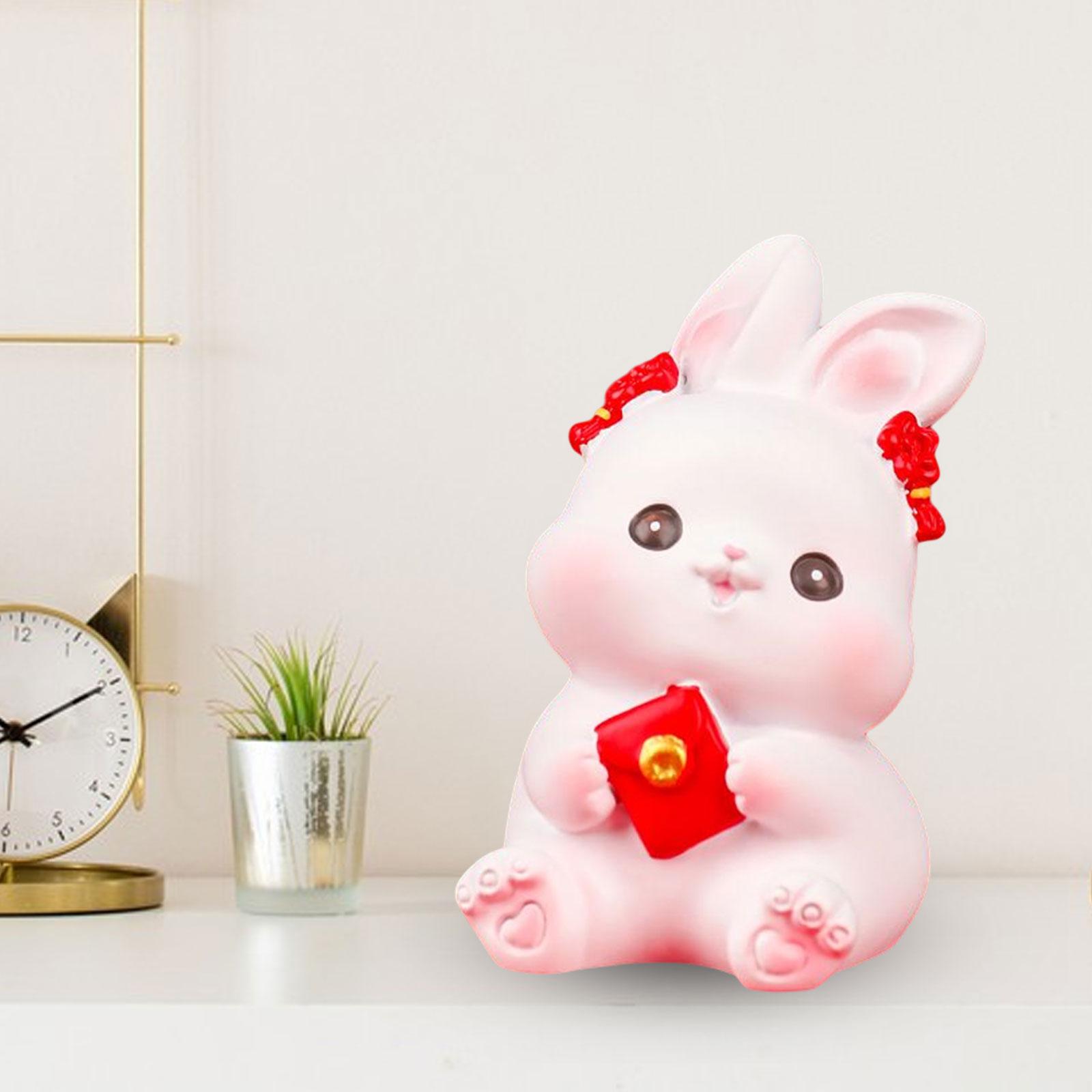 Cartoon Rabbit Bunny Figurine New Year Crafts Sculpture Home Patio Yard StyleE
