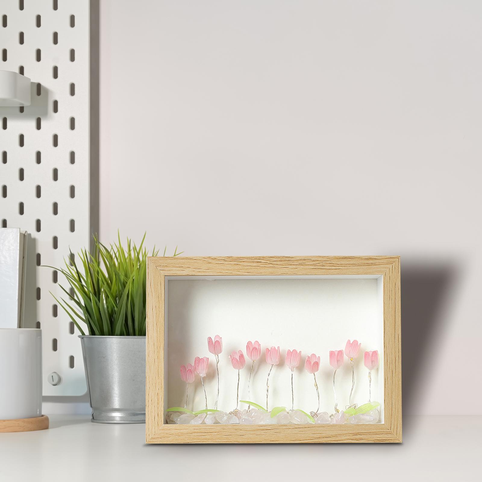 Wooden Frames Easily Install Sturdy DIY Picture Frame with Night Light 6inch Pink Flower 