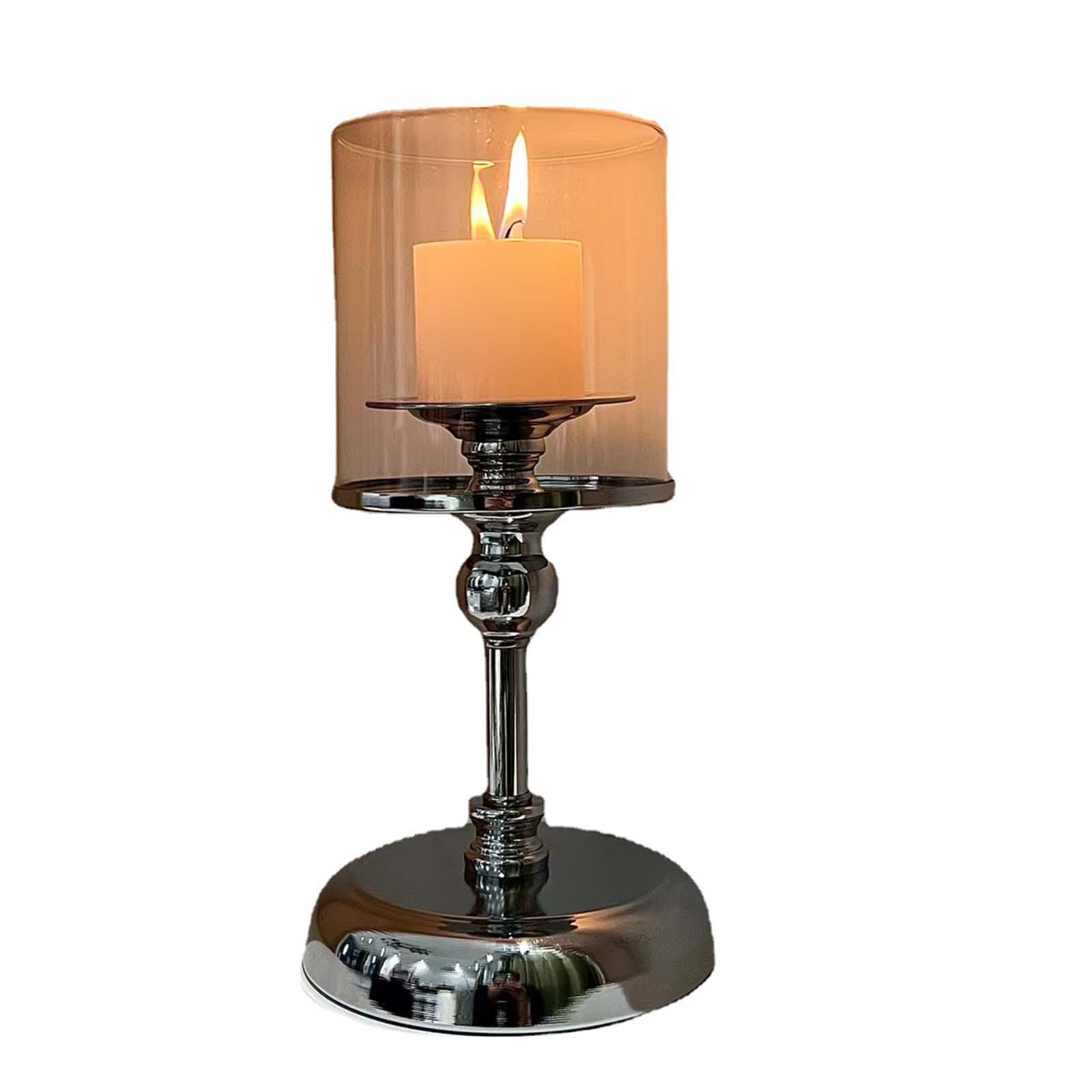 Candle Holder with Glass Screen Cover Candlelight Holder Sturdy 4.7x13.4inch