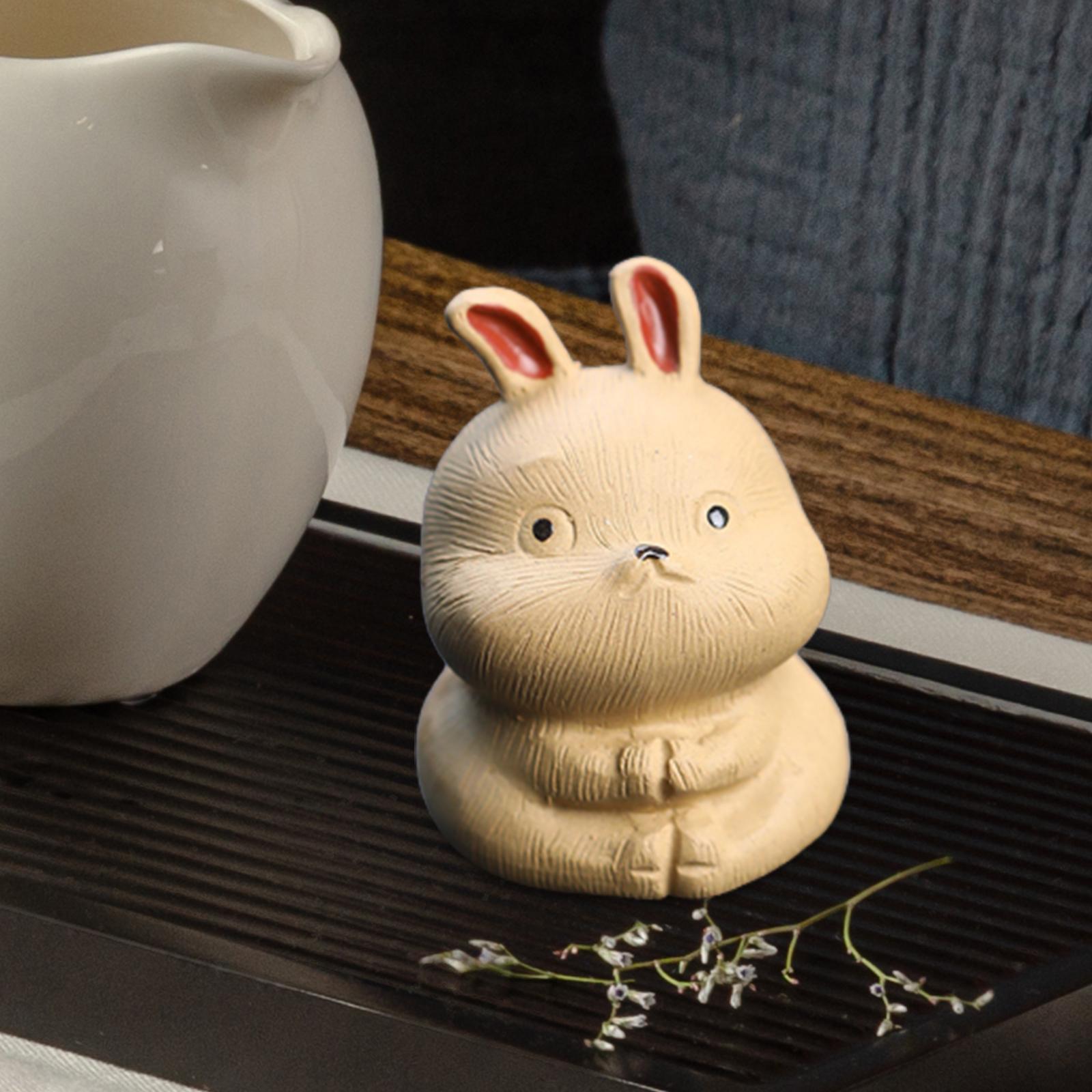 Rabbit Figurine Tea Pet Sculpture Bunny Statue for Bedroom Table Centerpiece Yellow
