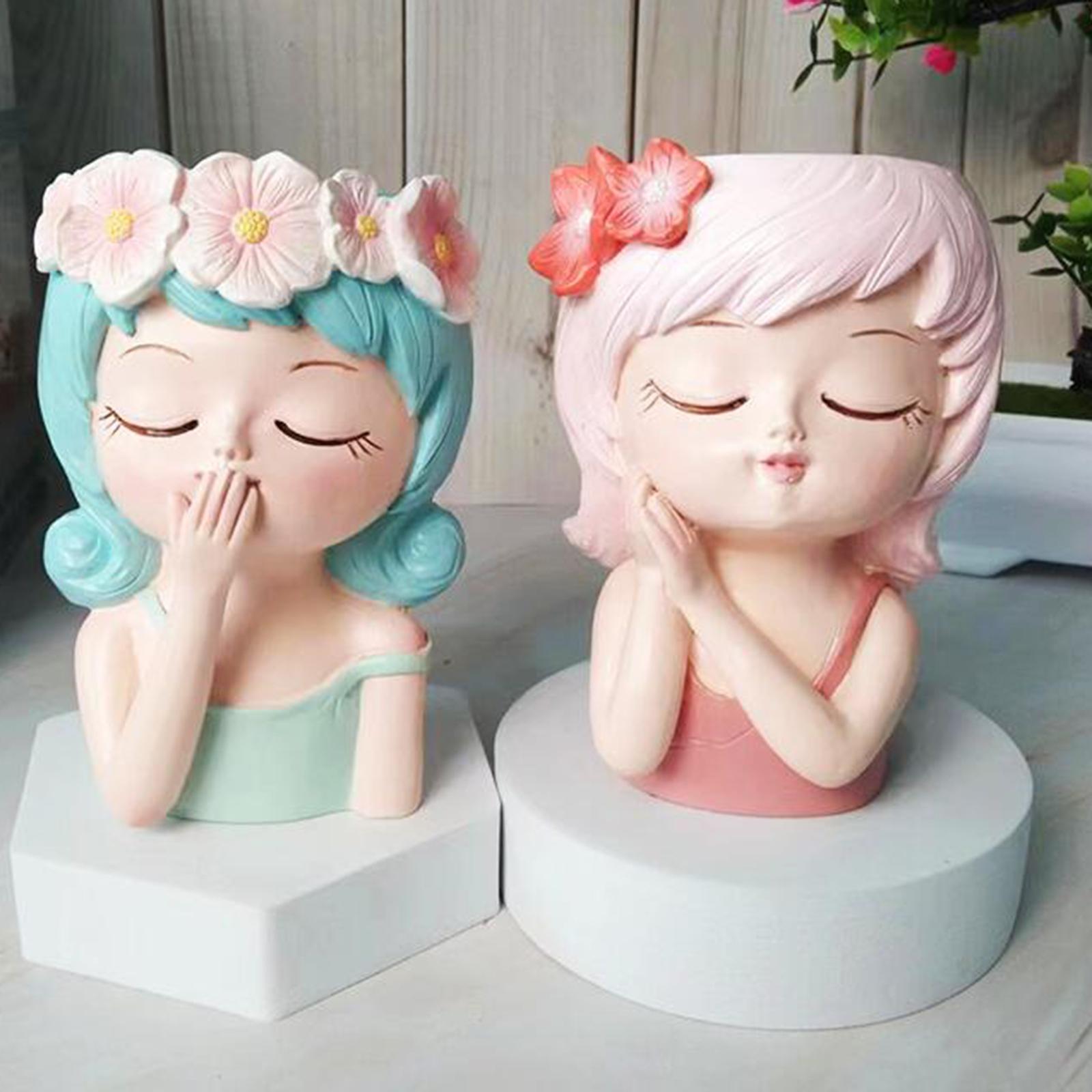 Girl Face Planters Pots Desktop Cartoon Vase Figurine Collectible Bonsai Pot Style A