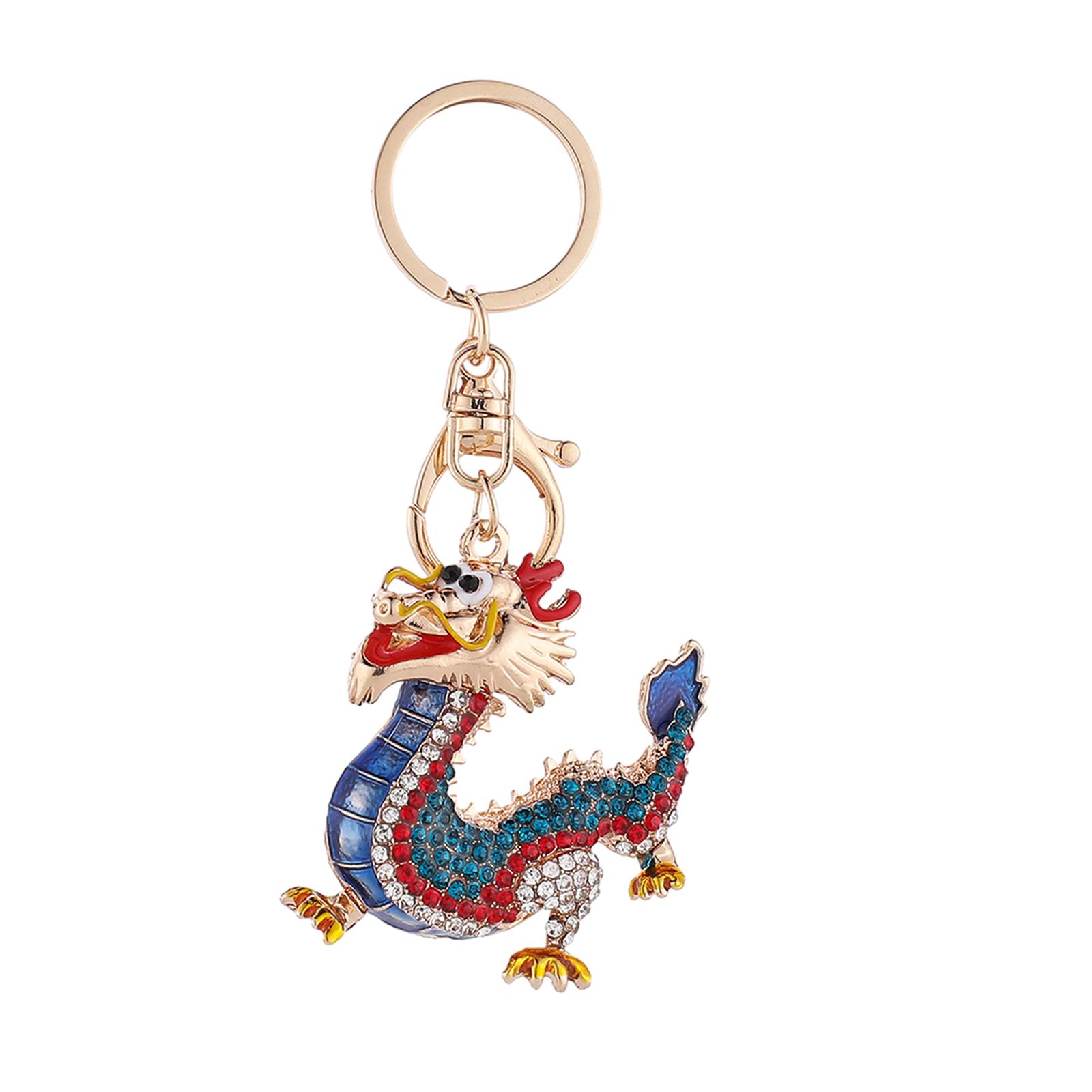 3xChinese Dragon Keychain Wallet Purse Phone Gift New Year Rhinestone Keychain Blue