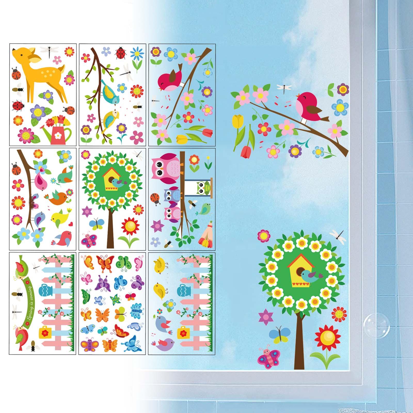 9 Sheets Window Stickers Birds Flowers Butterfly Tree for Home Office