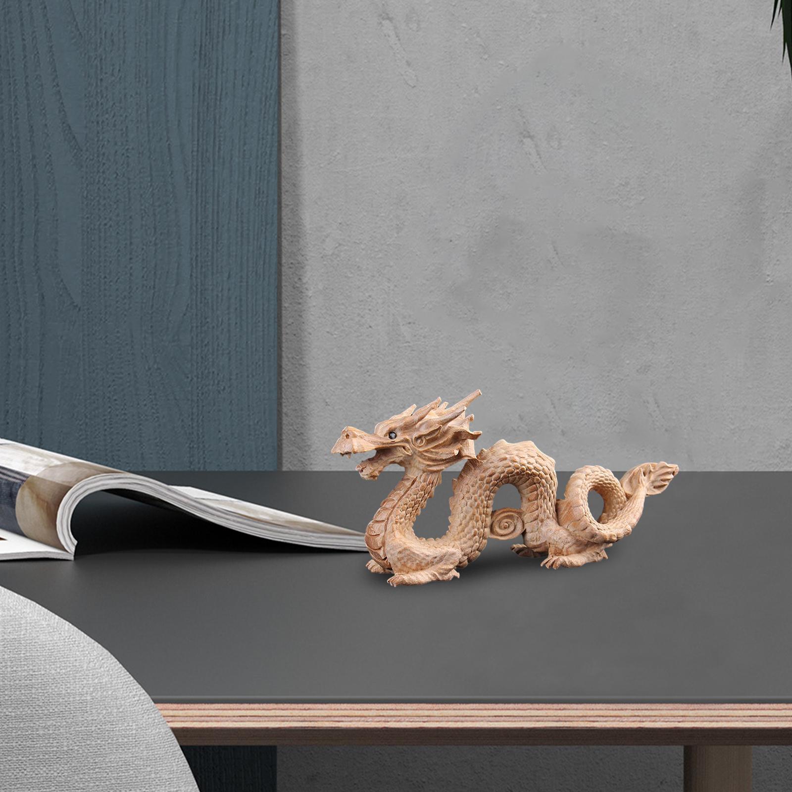 Dragon Statue Gift Collectible Wood Figurine for Cabinet Fireplace Bookshelf