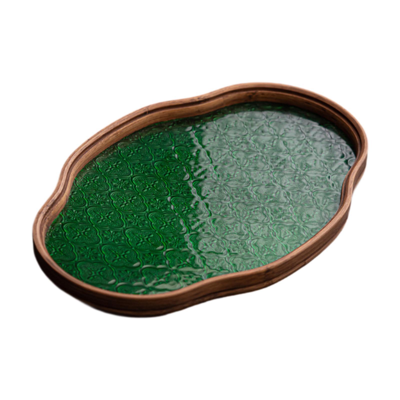 Begonia Flower Glass Tray Green