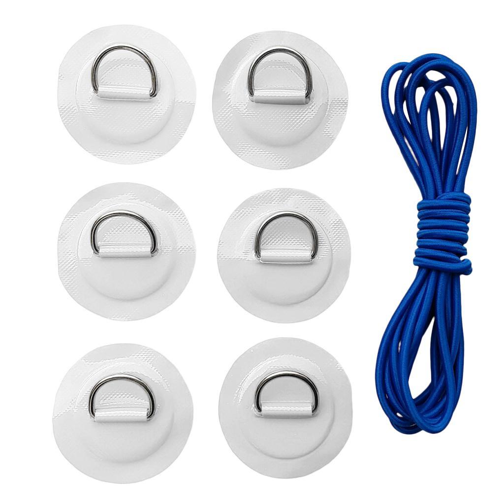 6 Pieces Inflatable Boat Kayak SUP D-ring Patch & Elastic Shock Cord White