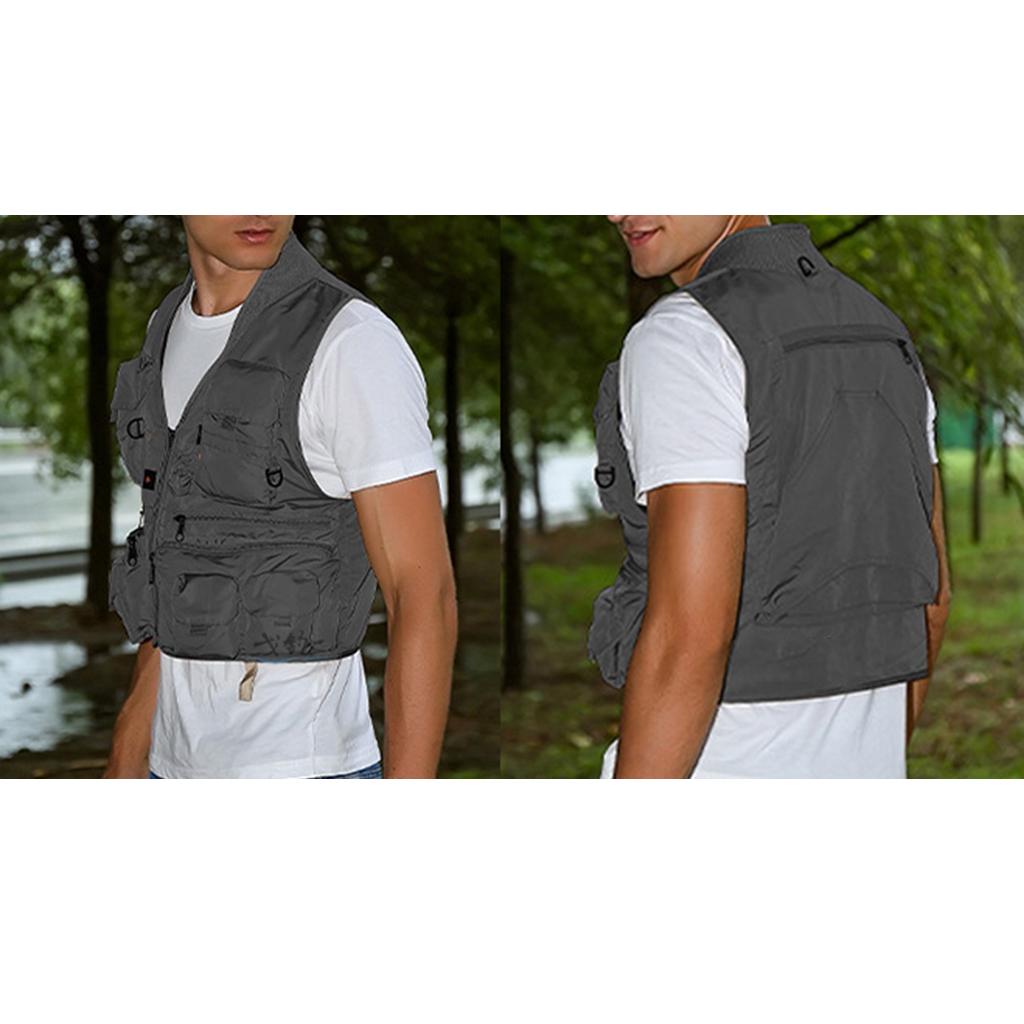  Multi Pocket Photography Hunting Fishing Vest Jacket Waistcoat Gray XXL