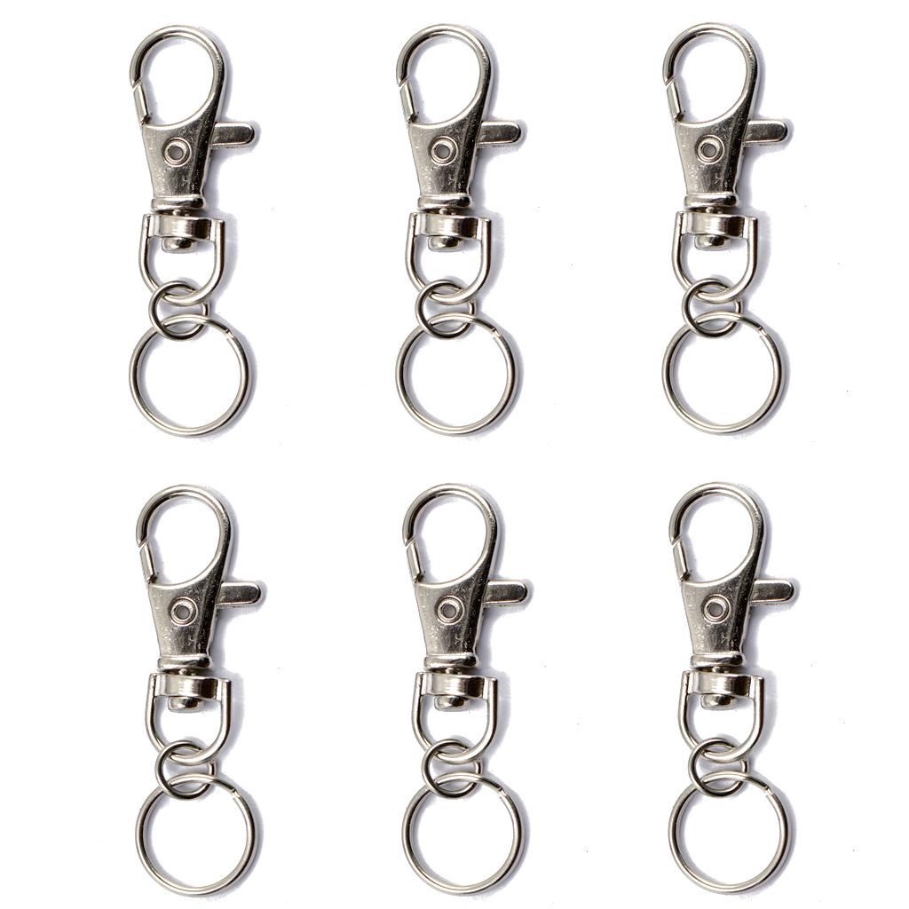 6x Silver Lobster Swivel Trigger Snap Hooks with Split Ring Keychain 55mm