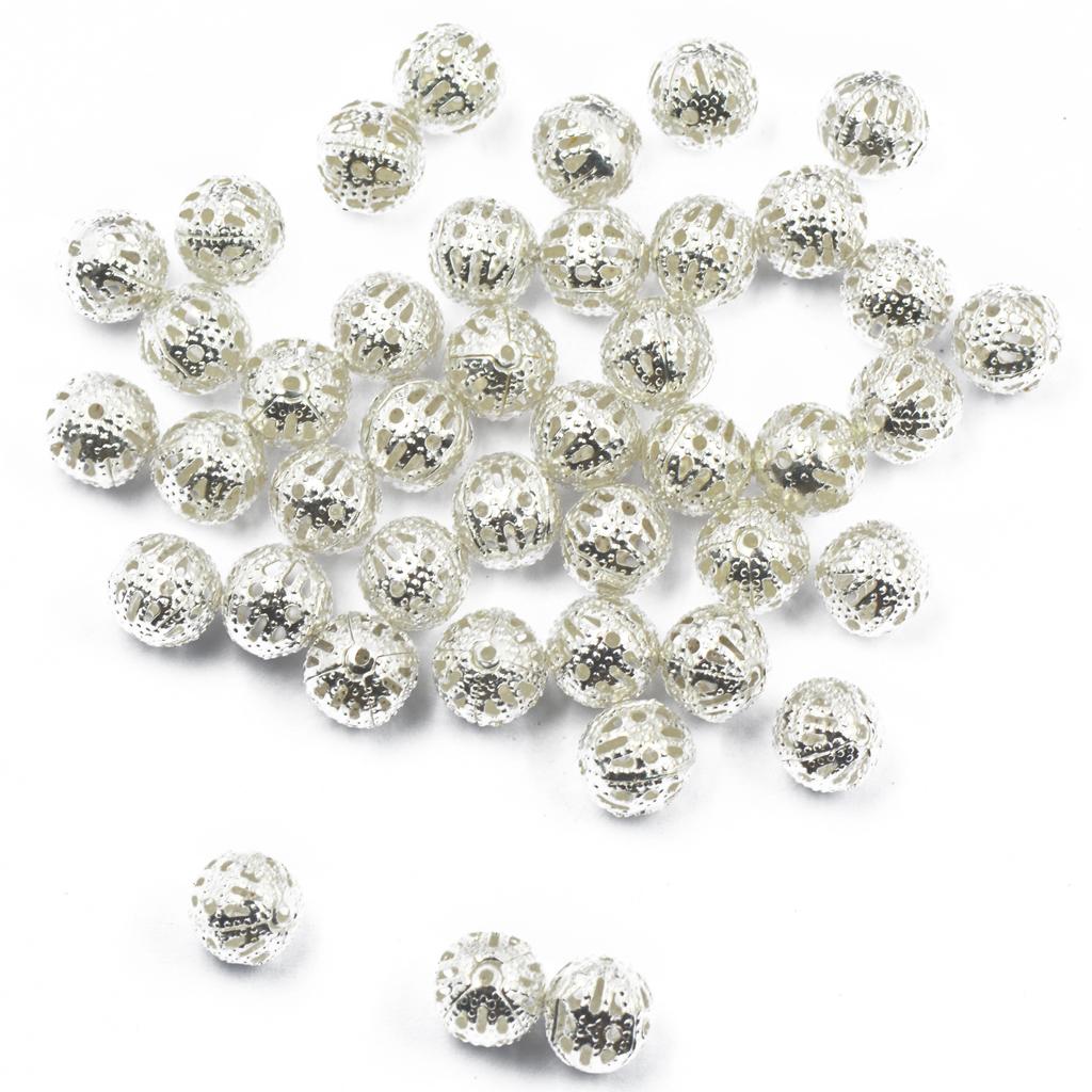100pcs 8 mm Round Metal Spacer Beads Jewelry DIY Loose Charms Silver White