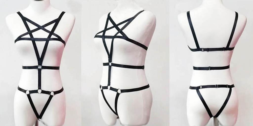 Sexy Womens Handmade Cage Bra Set Crop Top Body Harness Elastic Black #1