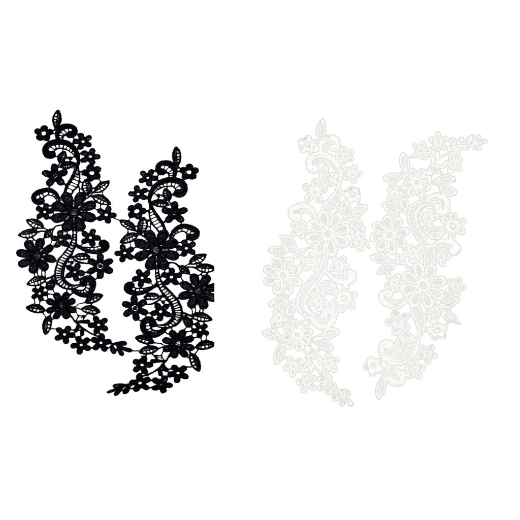 3xBlack Floral Lace Applique Embroidered Guipure Wedding Lace Motif Patches