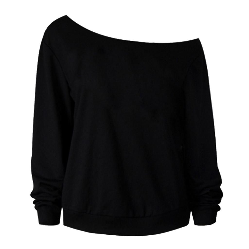 Women Sweatshirts Off Shoulder Sexy Long-Sleeved Tops S Black Anchor