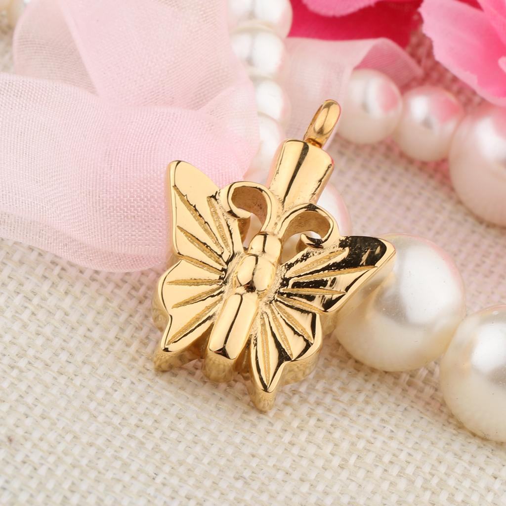 Stainless Steel Butterfly Ash Urn Pendant Memorial Cremation Jewelry Gold