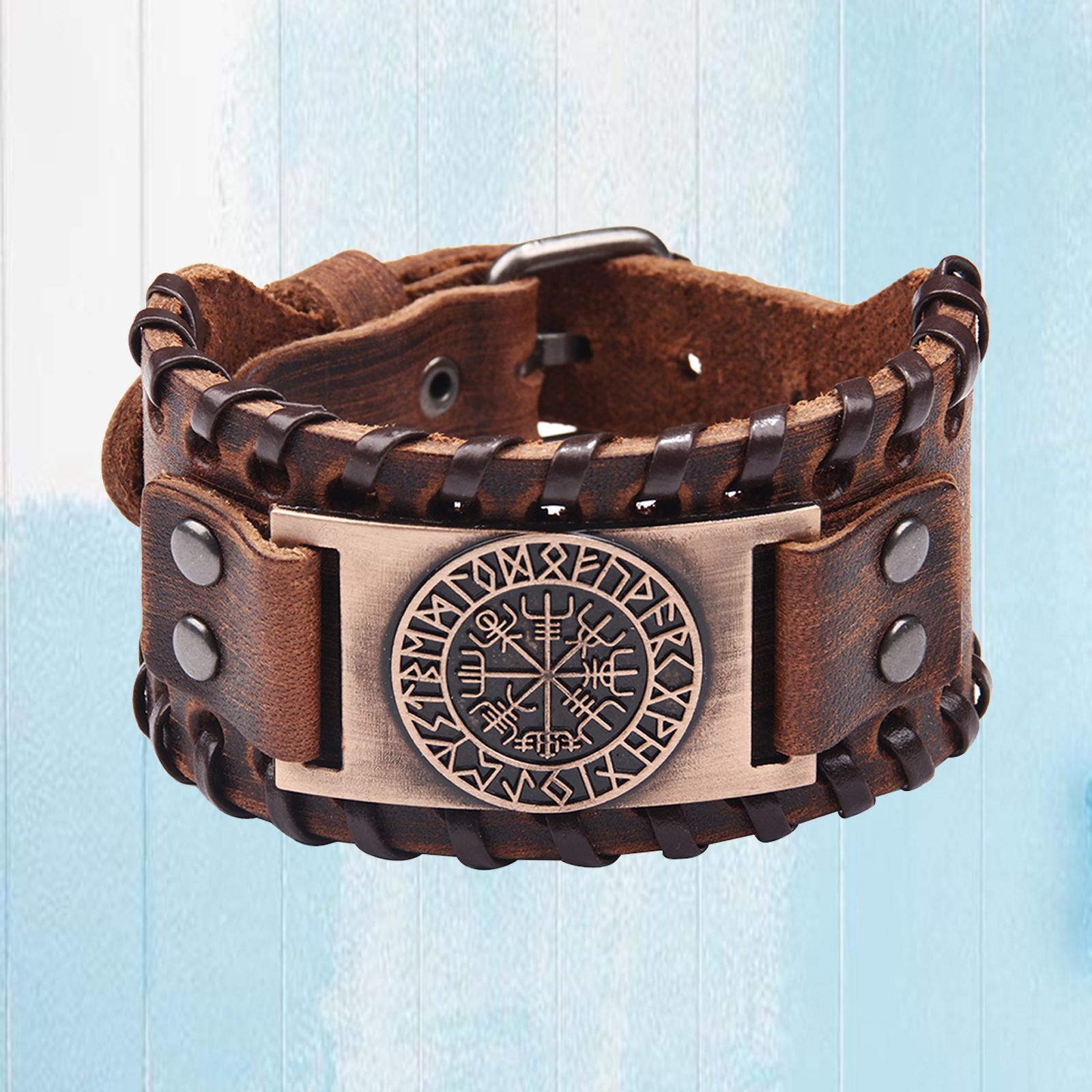 Viking Braided Rope Mens Bracelet Leather Bangle Wristband Leather Brown