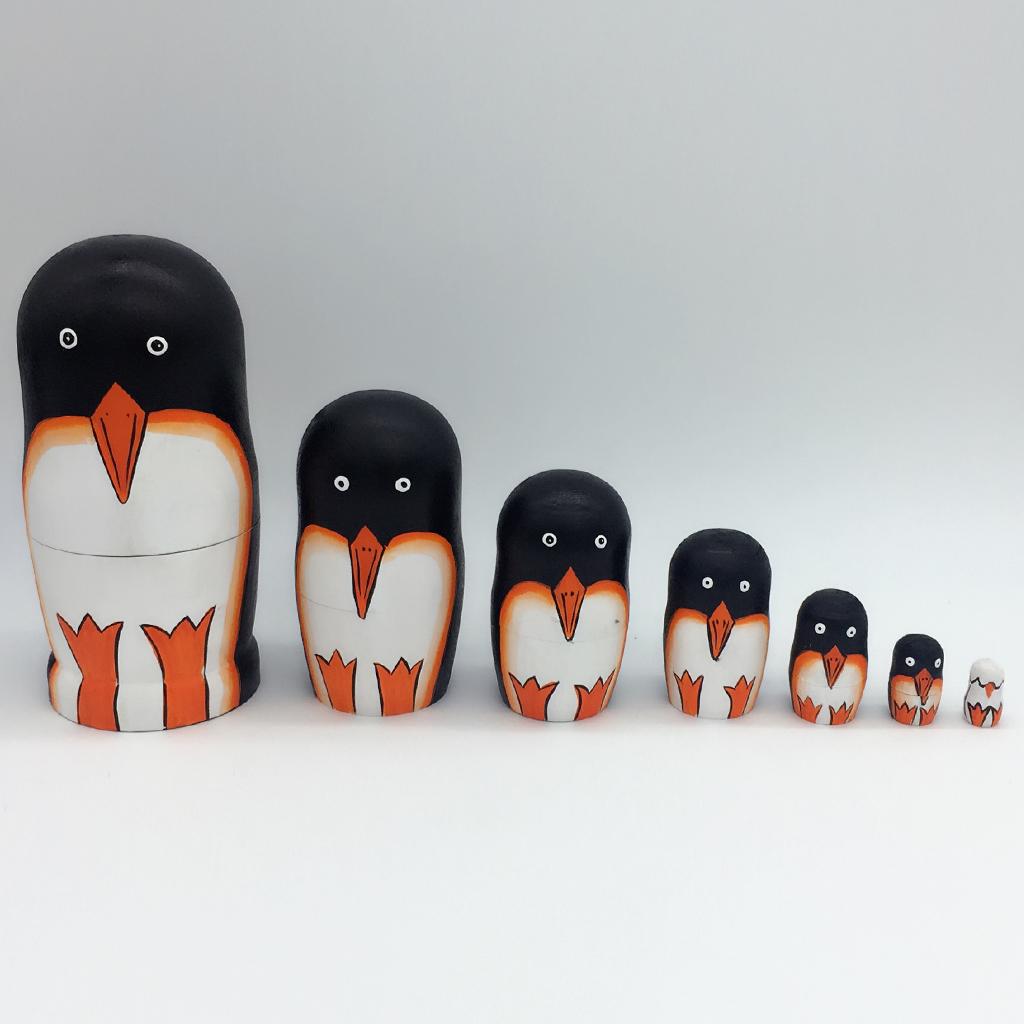 7PCS Painted Penguin Wooden Russian Nesting Dolls Matryoshka Toys