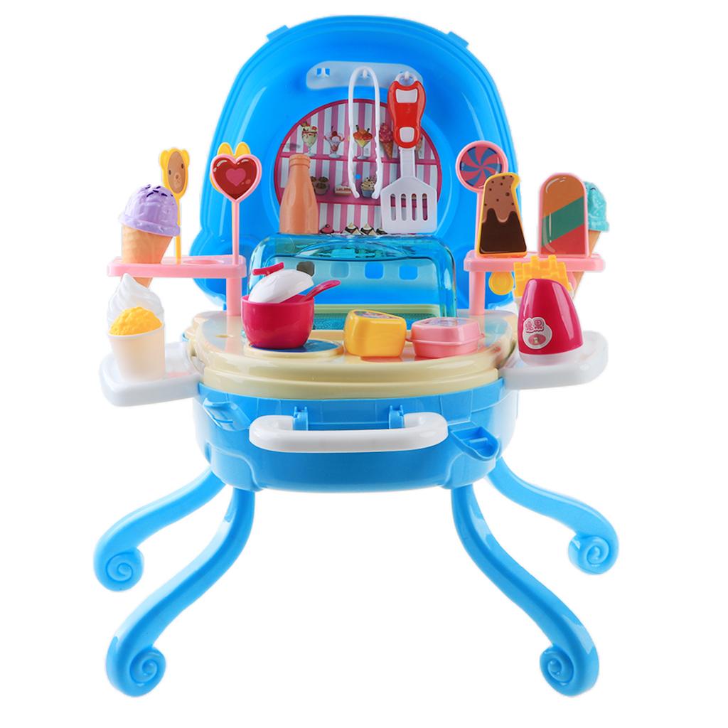 Kinder Rollenspiele Kochgeschirr Küchenutensilien Lebensmittel Küchespielzeug mit Tragbaren Aufbewahrungskoffer Blau 