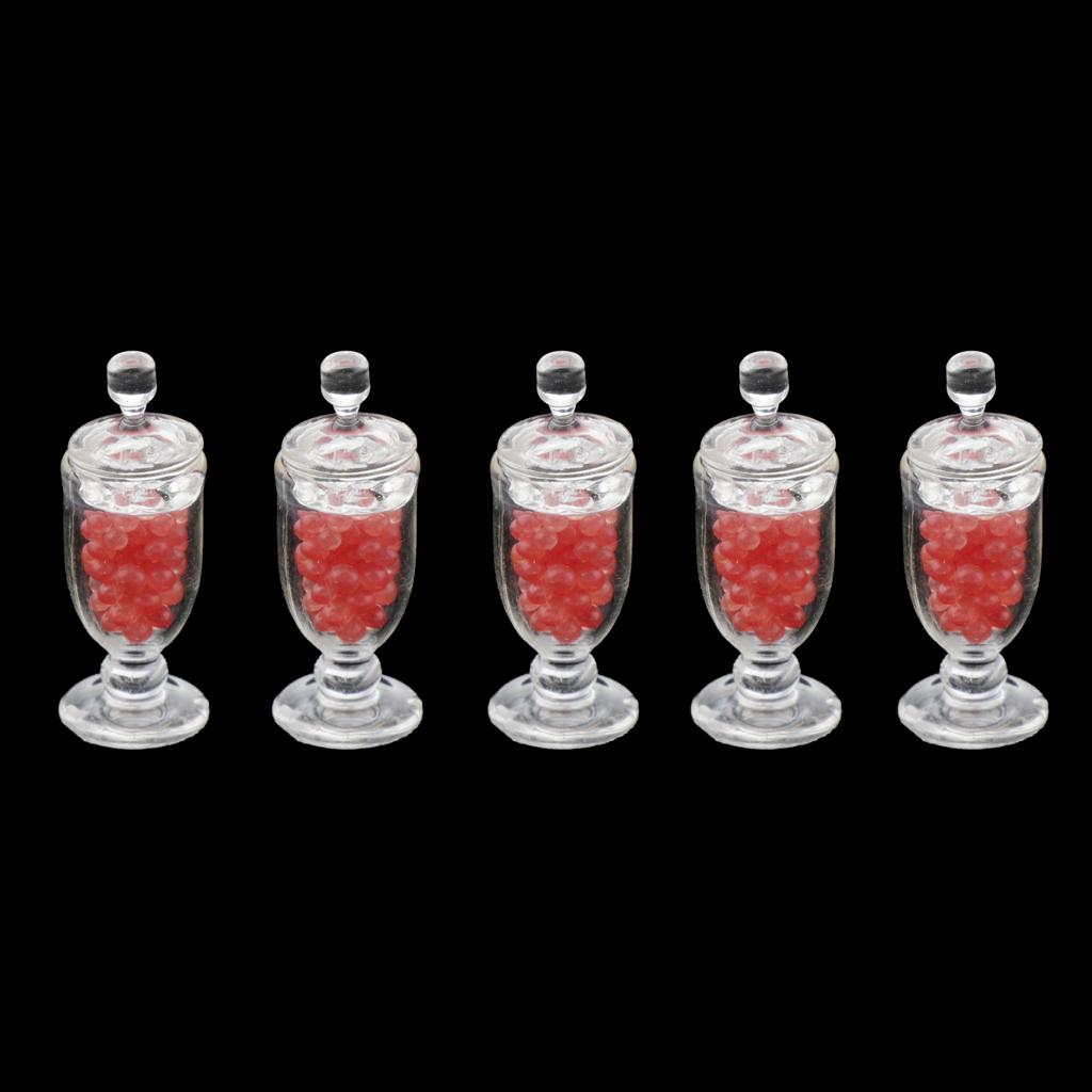5pcs 1/12 Dollhouse Miniature Sweet Candy Jar with Fake Candies Red