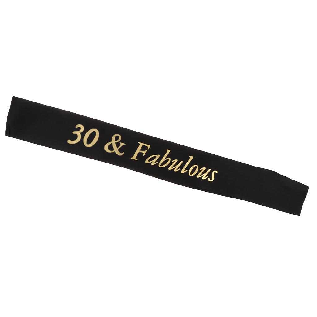 Gilding Gold Numbers Fabulous Satin Sash for Birthday Anniversary Black 30