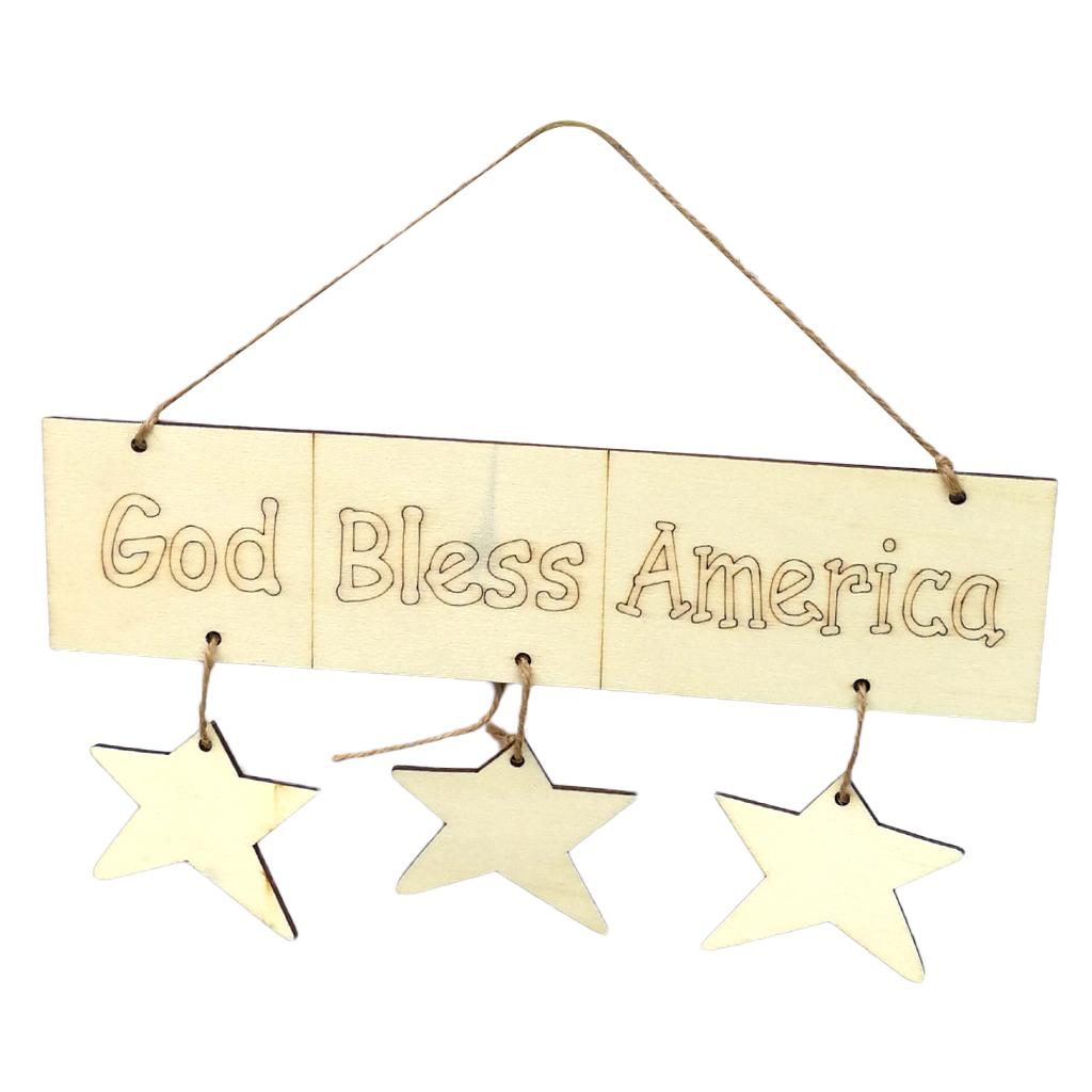 Rectangle DIY Hanging Wood Lettered Board Plaque Star Sign GOD BLESS AMERICA