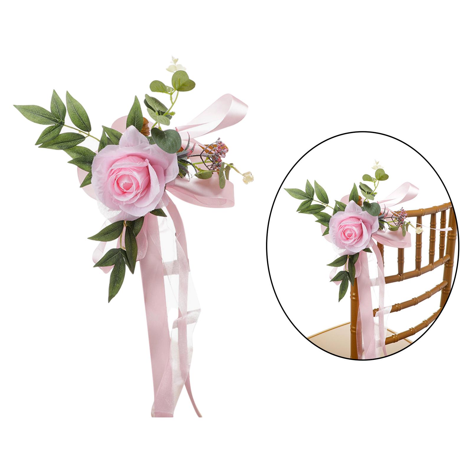 Aisle Chair Back Flower Artificial Rose Flower for Wedding Birthday Pink