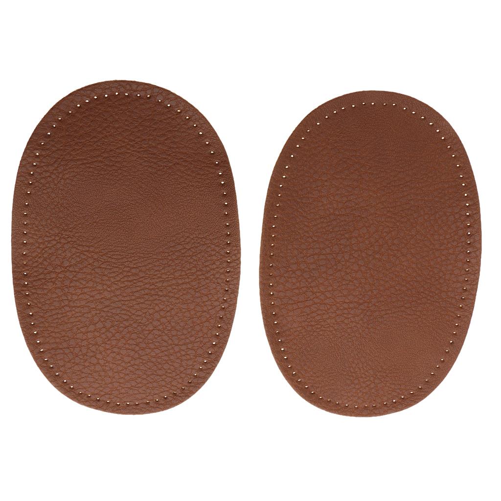 2xPair of PU Leather Oval Sew on Elbow Knee Patches Coffee