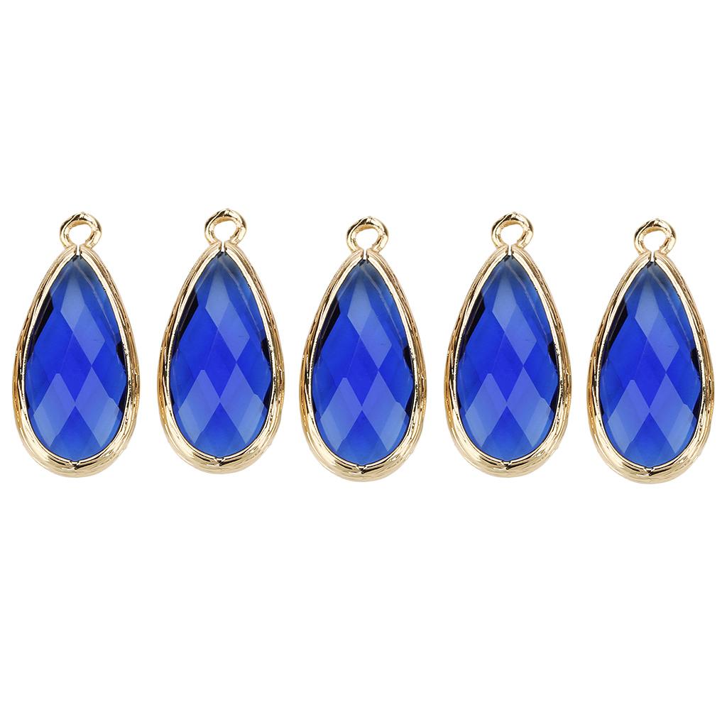 2x5Pc Crystal Glass Teardrop Charm Pendants DIY Jewelry Findings Sapphire Blue