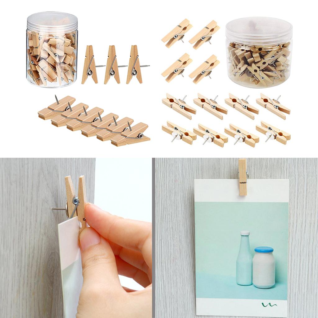 Wooden Clips Paper Photo Pushpin Tacks Thumbtacks Pins Memo Clamp 20pcs