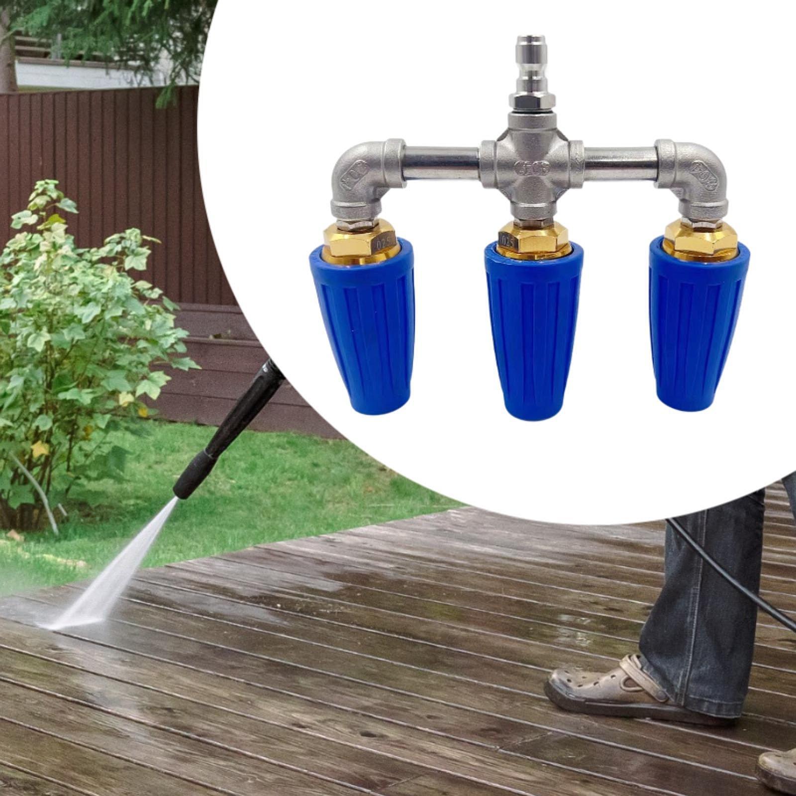 Triple Nozzle Pressure Washer Easy Install Cleaning Rotating Turbine Nozzle Blue