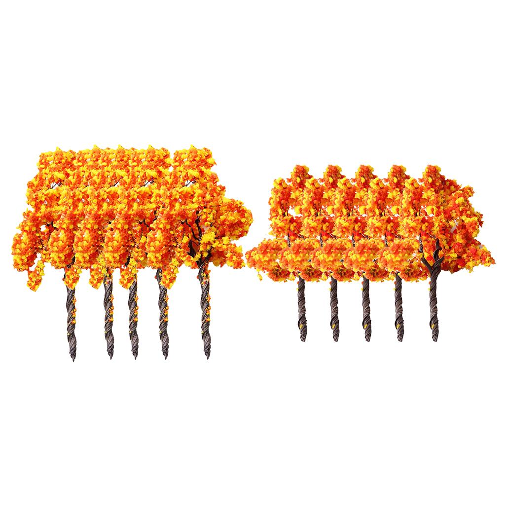 2xIron Trees Model with Red Flower Tree Model Train Landscape Scenery 7cm