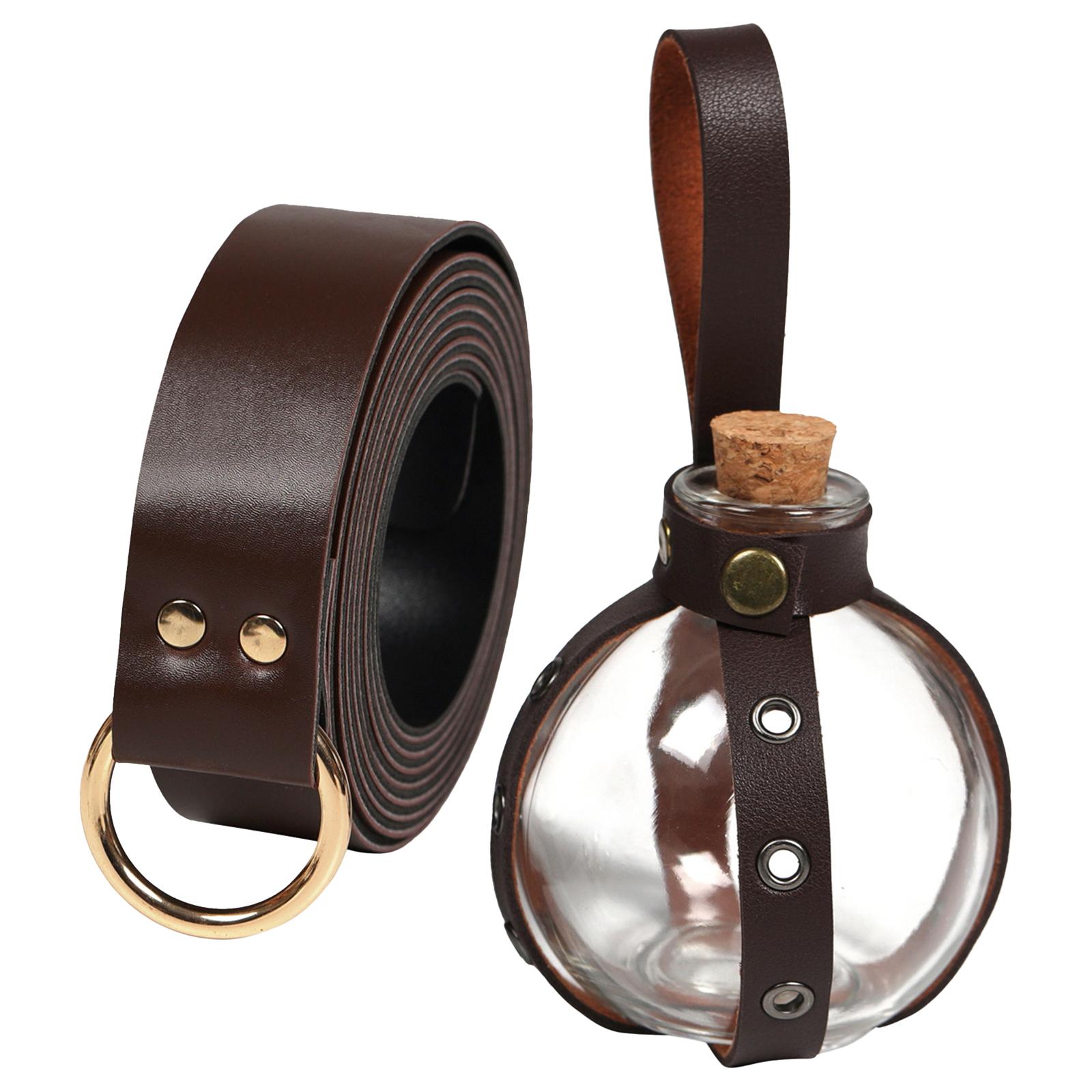 Viking Belt Viking Cosplay Handmade Halloween PU Leather Medieval Belt rings  brown