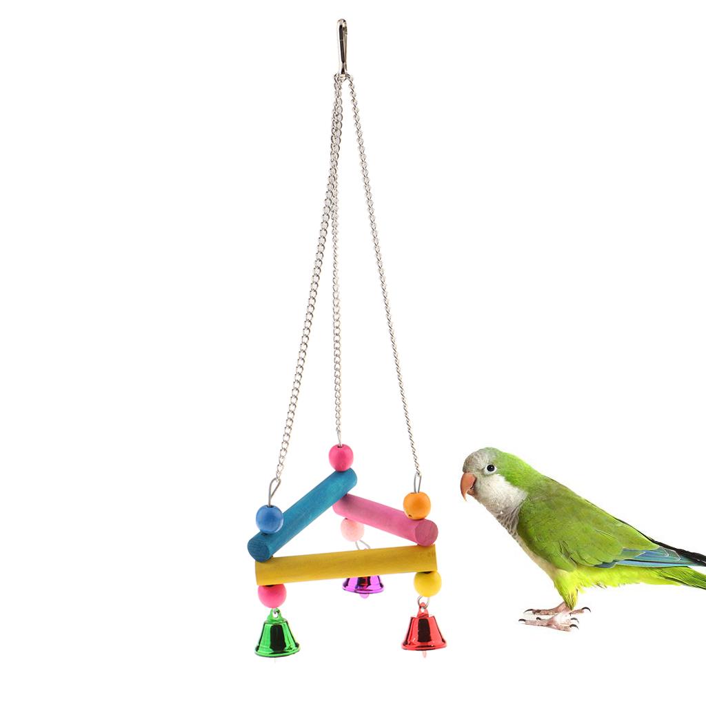 Bird Hanging Wooden Swing Large Rope Climbing Parrot Toy Cage Accessory ...