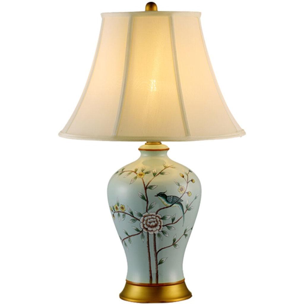 Ceramic Fabric Study Room Desk Night Light Bedroom Bedside Table Lamp 