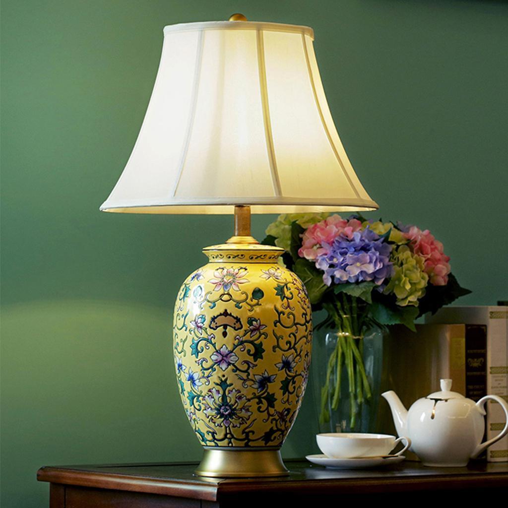 Modern Vase Shape Ceramic Table Light Home Office Study Lamp Yellow