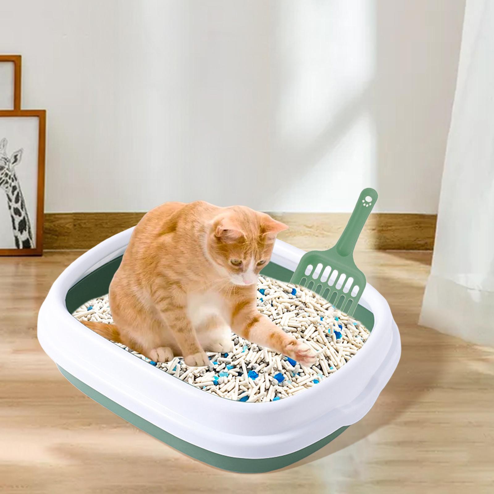 Open Cat Litter Box Pan Toilet Kitten Litter Tray Nonstick Green