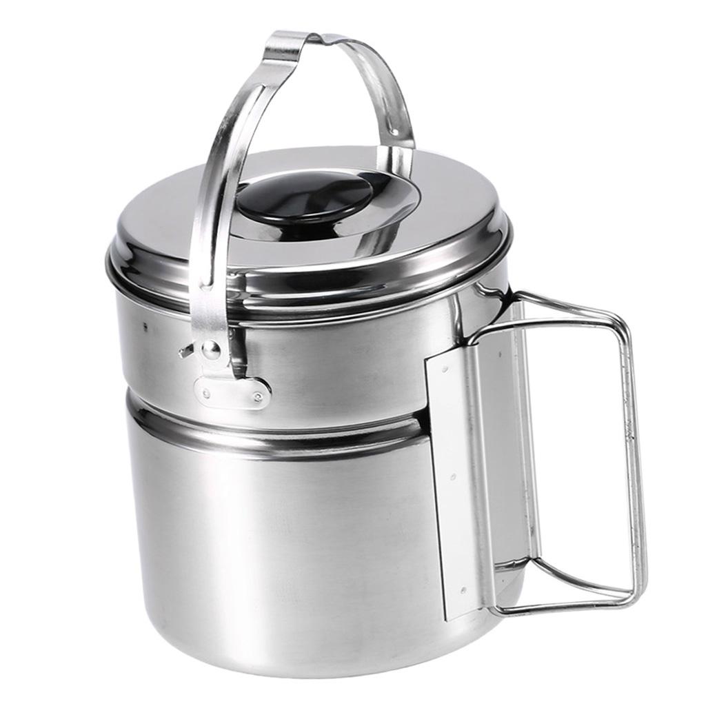 Stainless Steel Camping Hiking Pot Pail Hanging Cookware With Folding Handle