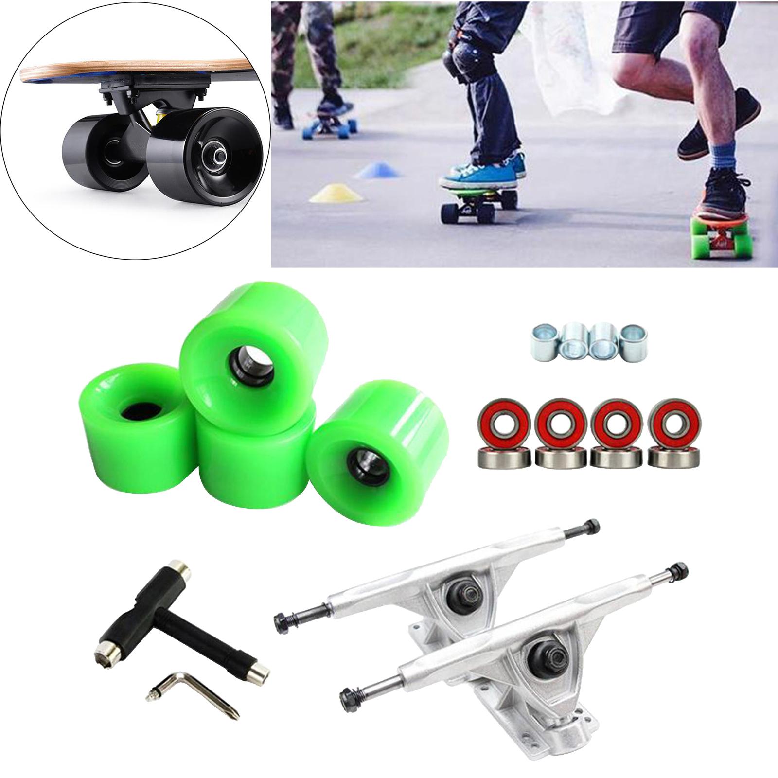Alloy Solid Skateboard Truck 7'' Wheel Wrench Roller Part Silver Green