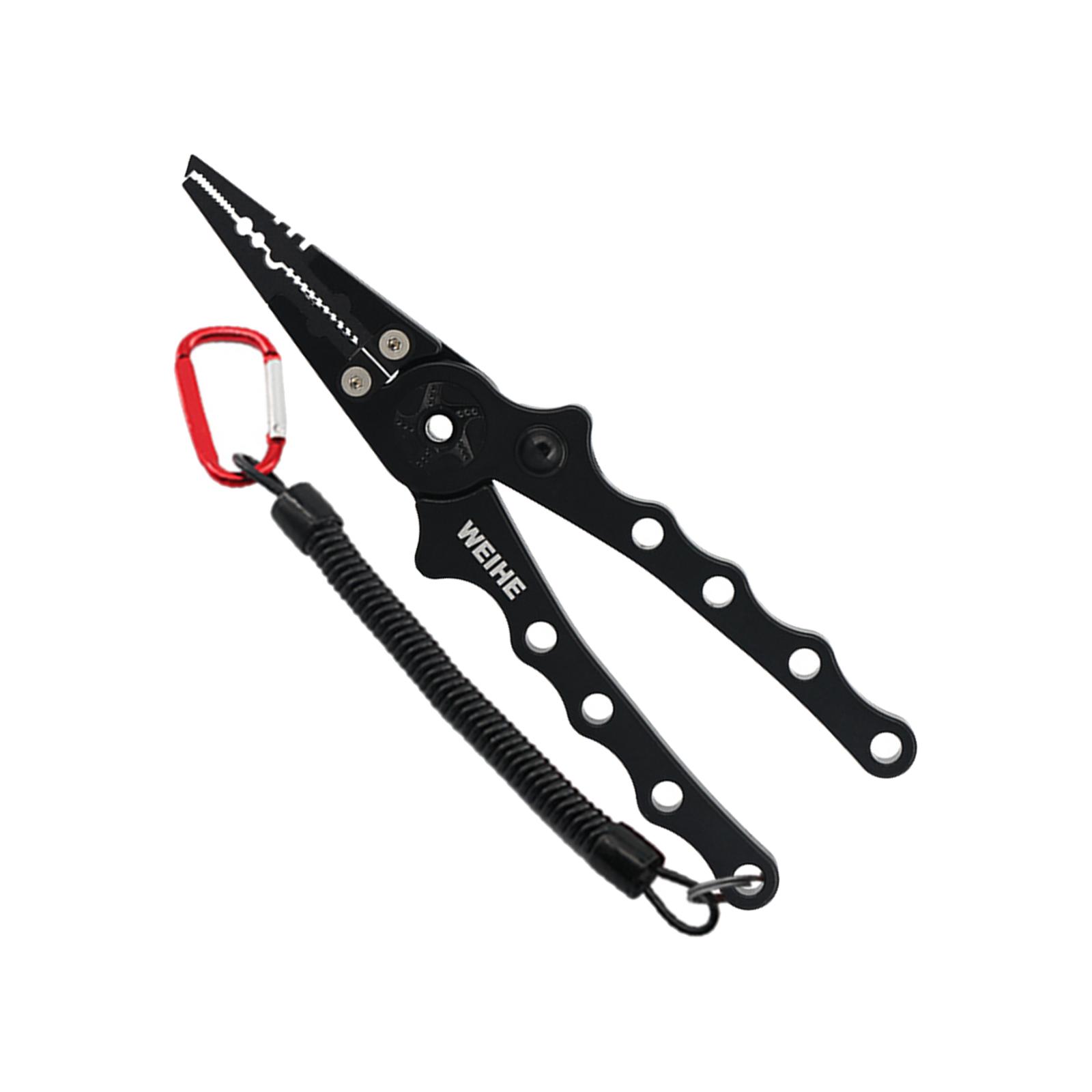 Professional Fishing Pliers Line Cutter Hook Remover Multi Tool with Lanyard Black